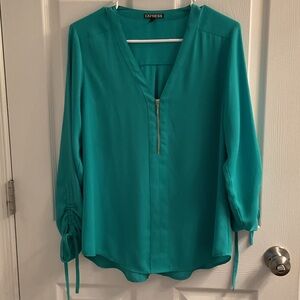 Express Green Blouse with Zipper Detail